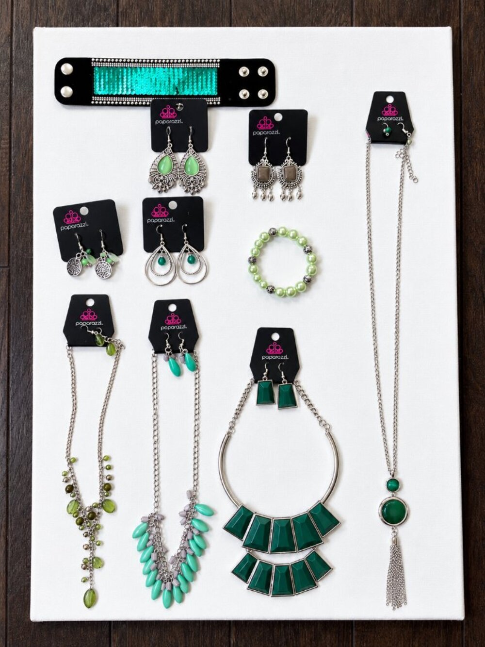 Paparazzi Green & Silver Jewelry Lot of 10 Pieces